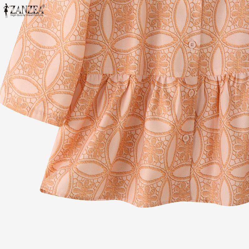 ZANZEA Damen Casual V-Ausschnitt 3/4-Ärmel Locker Bedruckte Bluse