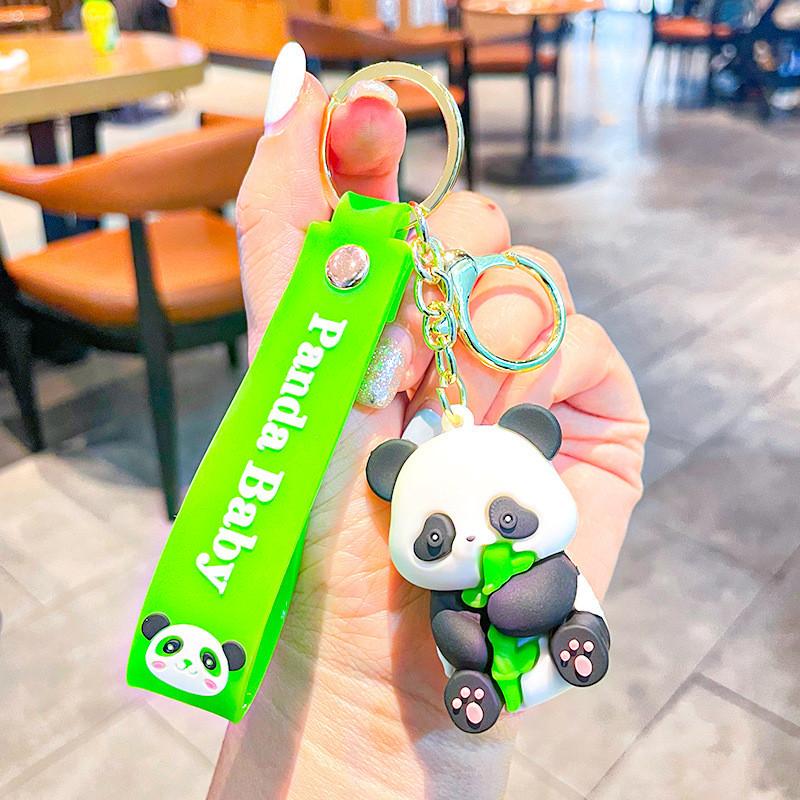 Panda Side Holding Bamboo Shoot Key Chain Cute Cartoon Girl Pendant Backpack