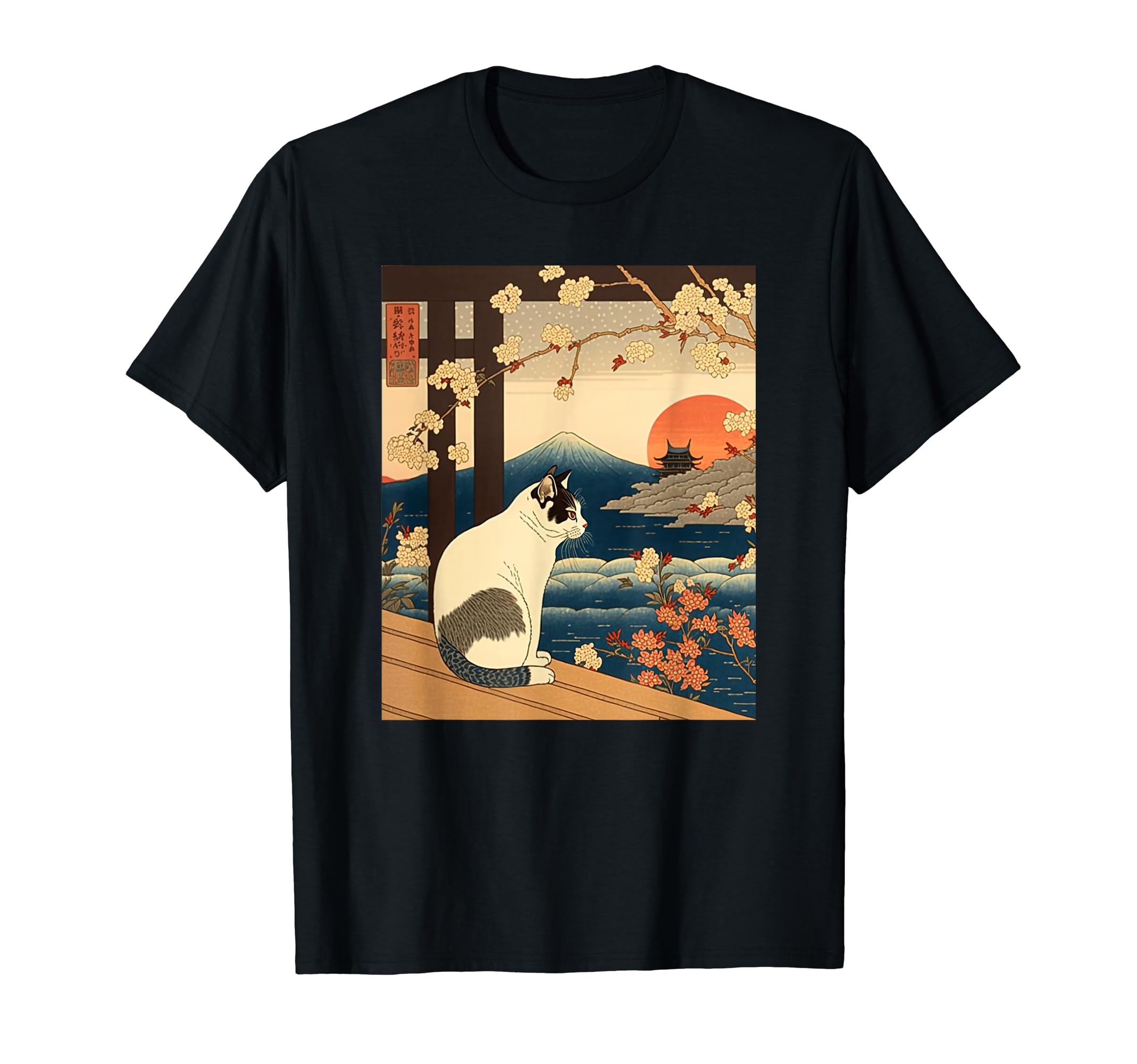 

Art Kanagawa Vintage Japanese Tattoo Art Cat Graphic Ukiyo-e T-Shirt чёрный