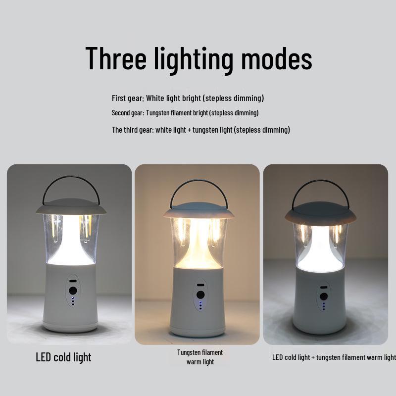 Portable Solar Rechargeable Tungsten Lantern for Camping and Outdoor Atmosphere Lighting