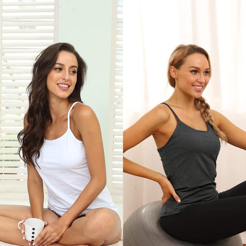 CHARMLEAKS Damska bawełniana koszulka na ramiączkach Bielizna damska Bielizna nocna Undies Biustonosz z półką Solidny, podstawowy podkoszulek Zestaw 2 sztuk