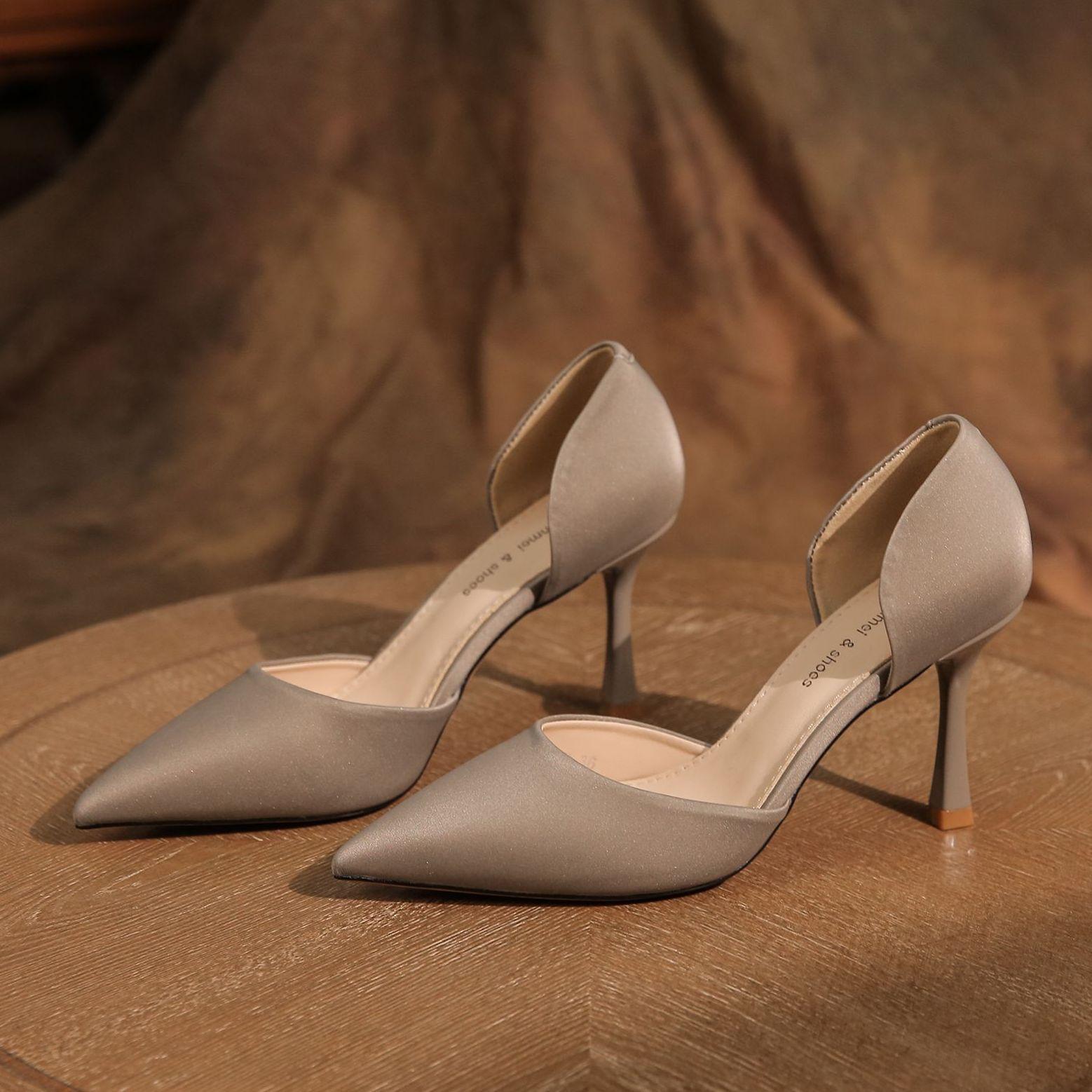 

D satin hollow stiletto high heels simple temperament professional commuting versatile elegant French women s shoes daily 34
