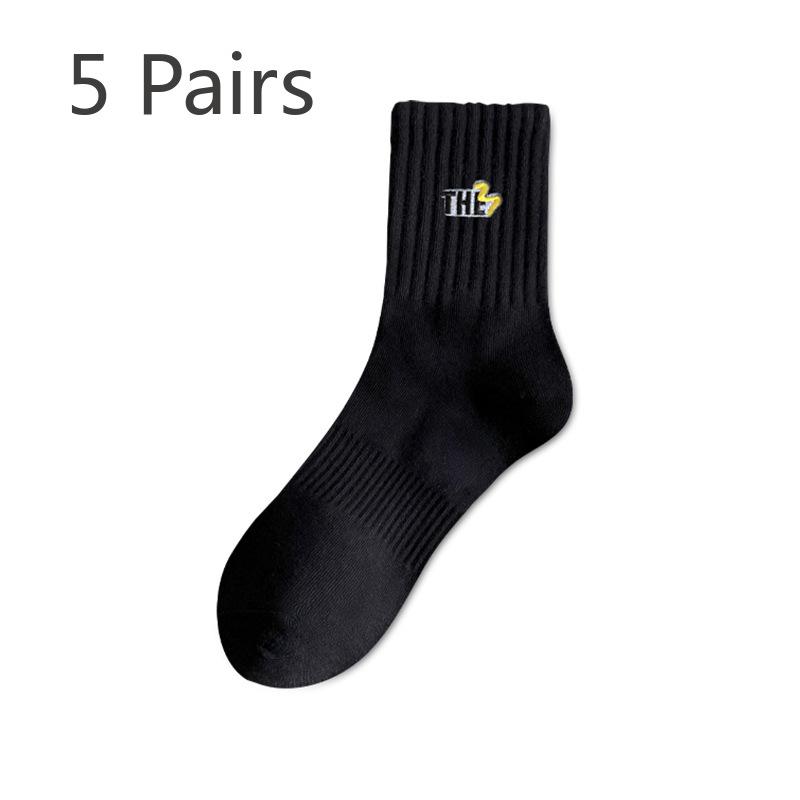 

5 пар мужских осенне-зимних баскетбольных носков из чистого хлопка с вышитыми буквами 5 Pairs чёрный