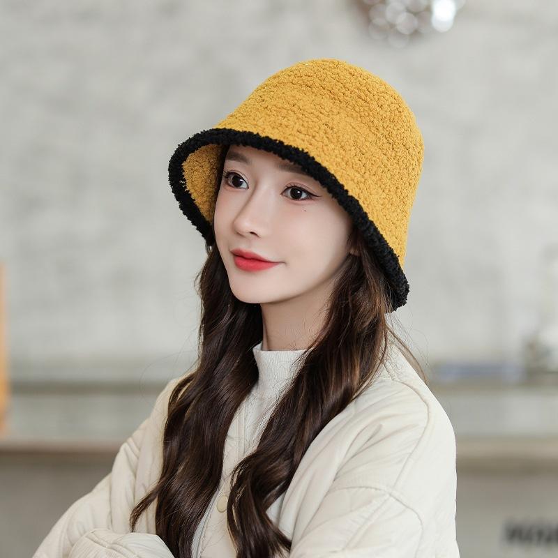 Black Bucket Hat Female Ins Internet Celebrity Knitted Basin Hat Autumn and Winter Season Versatile Face Small Face Cover Fisherman Hat