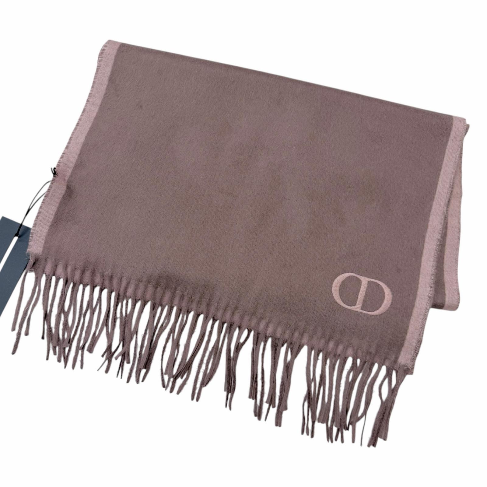Pristine DIOR Stall CD logo embroidered fringe scarf Pink silk mens 93C0015DH001 Used