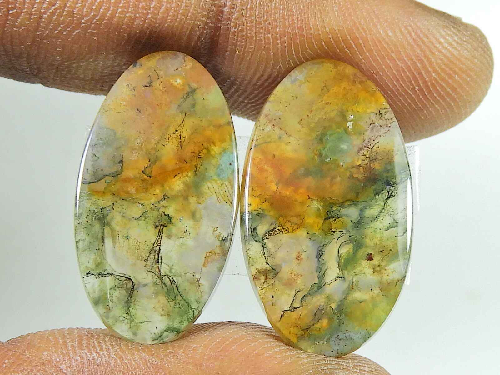 

Natural Moss Agate Gemstone 20Cts. Loose Oval Cabochon Matched Pair 14X25MM SK-2763