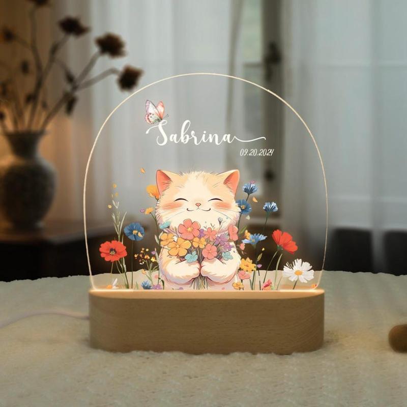 Custom Light Up Pet Memorial Plaque For Dog Cat Personalized Pet Growth Ornament Engrave Pet Info Record Lovely Daily Moment