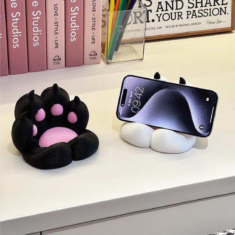 Cute Cat Paw Phone Holder: 3D Printed, Shockproof, Anti-shake, Multifunctional Stand for Easy Drama Watching.