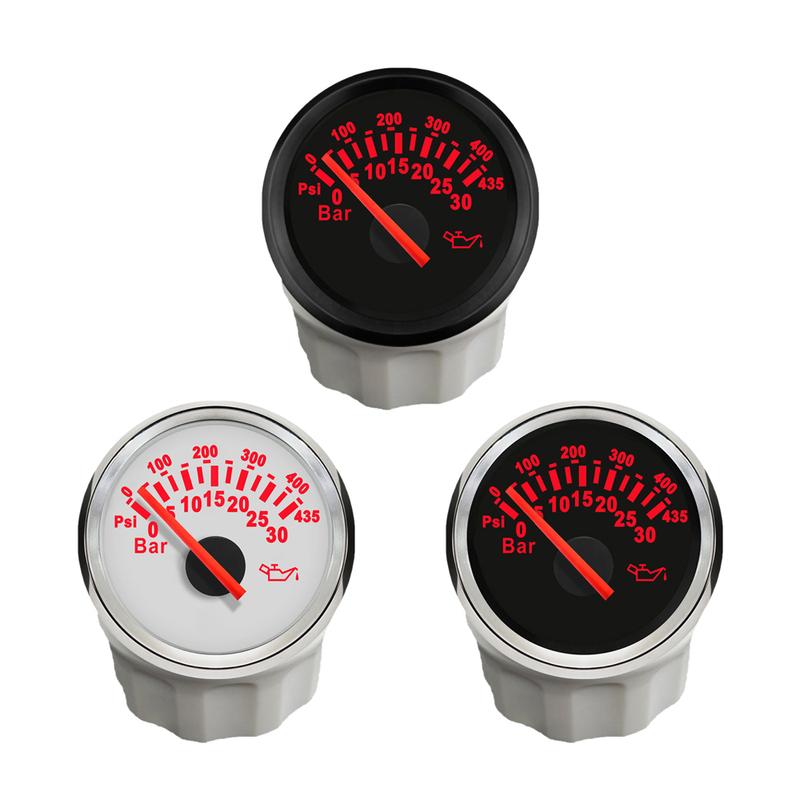 ELING Newest 52mm Oil Pressure Gauge 0-30Bar 0-435Psi Signal with Red Backlight for Motorcycle Boat Truck Universal 12V 24V