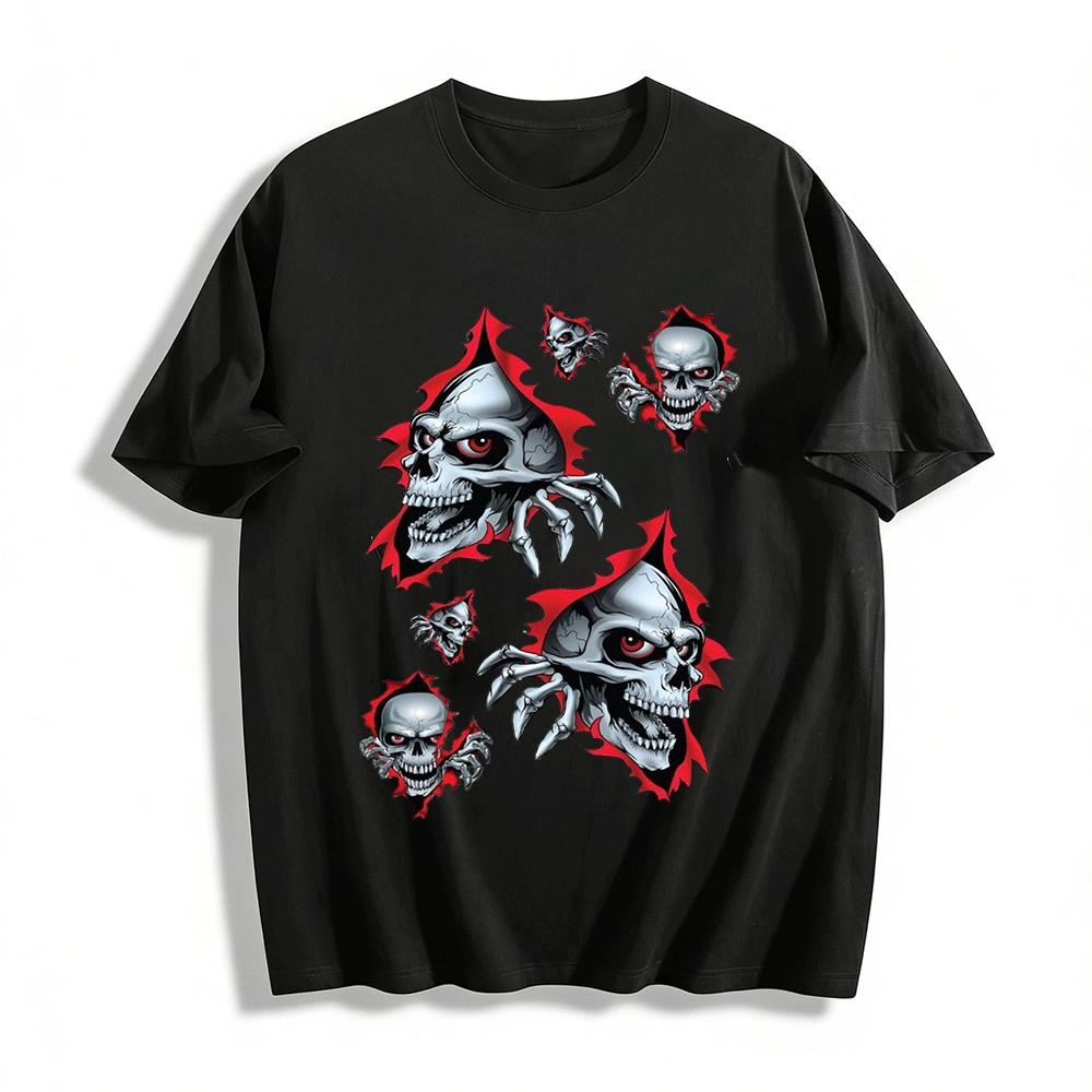 Dark Rip Style Skull Print Trendy Cool Casual Short Sleeve T-Shirt Pure cotton T-shirt XXS