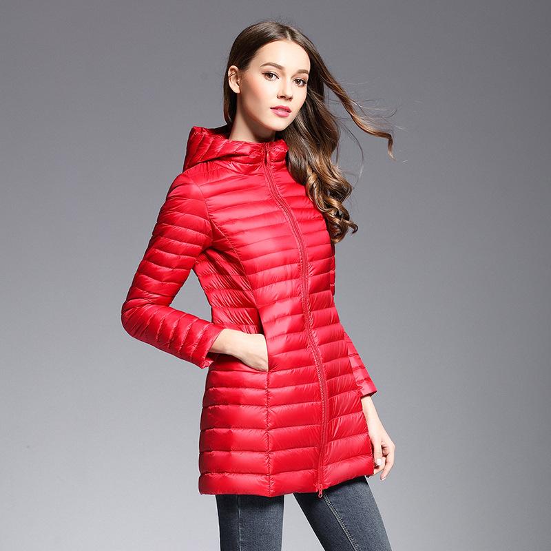 Winter new women's down jacket women's medium and long hooded light and thin slim large size mother outfit trendy