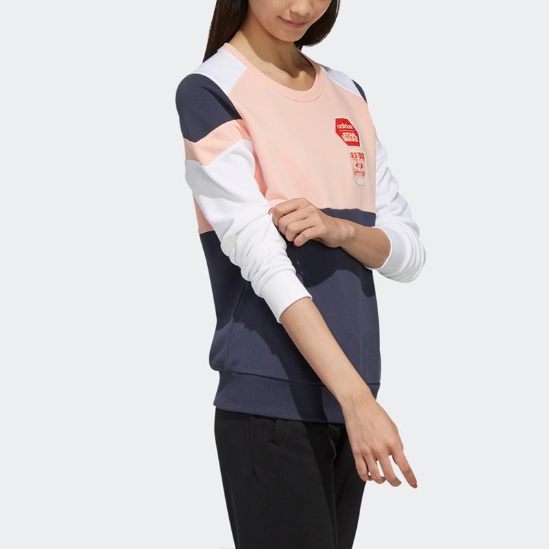adidas Neo American Retro Color Block Badge Casual Crew Neck Sports Sweatshirt Women Sweatshirt Bright-Pink EI4550