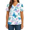 Women's floral print V-neck double pocket short-sleeved uniform/caregiver top with slits at the hem
