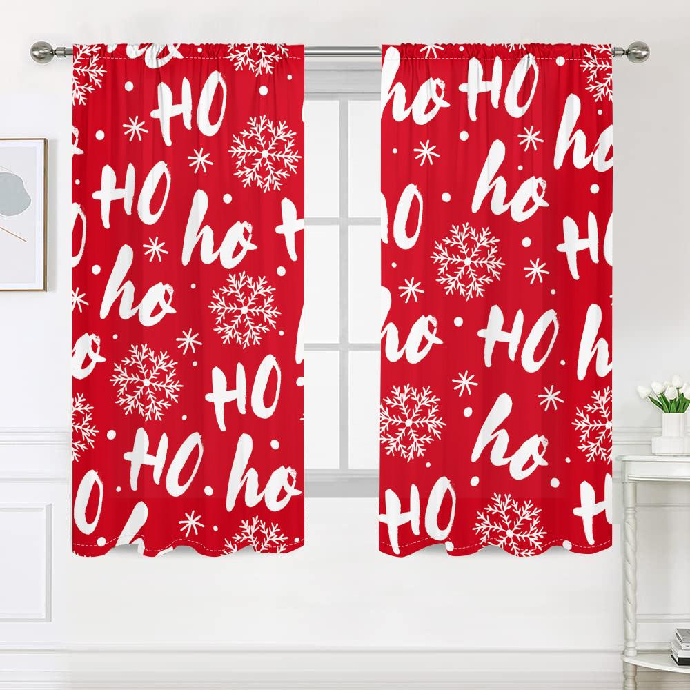 2 kusy, vánoční den vločka písmeno červené závěsy -30% zatemnění - vhodné do obývacího pokoje, ložnice, kuchyně, bytové dekorace