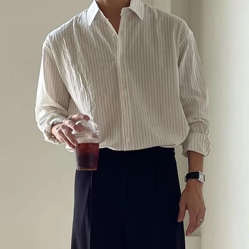 Мужская весенне-осенняя повседневная полосатая рубашка с длинным рукавом, летняя легкая рубашка с воротником для работы XS