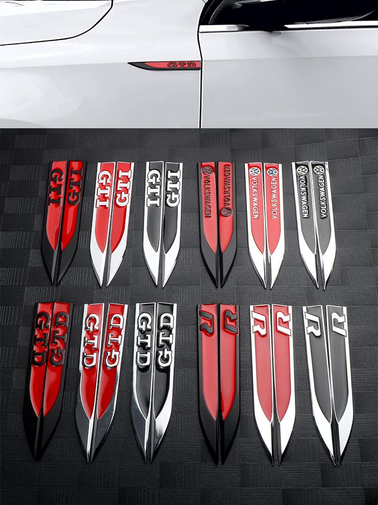RUN1 1 pair 3D Metal R Logo Emblem Car Body Stickers Decals For VW Golf 3 4 5 8 Polo MK8 GTI GTD R Tiguan Mk7 Jetta Auto Accessories