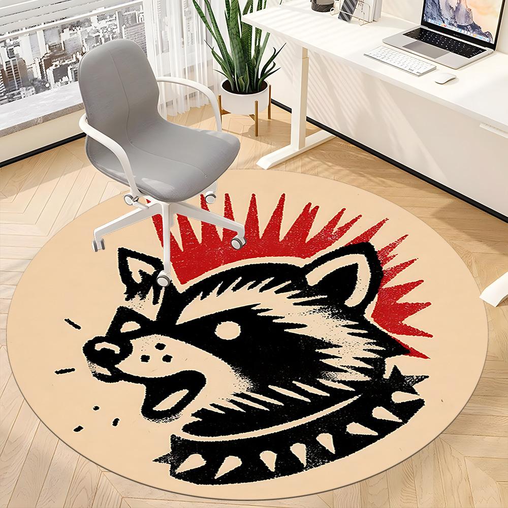 1pc Raccoon Punk Office Round Area Rug, Mat Suitable For Office, Under Office Chairs Bedroom Living Room Home Decor, Room Deco