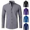 Men Solid Long Sleeve Dress Shirt with Black Buttons, 4-Way Stretch Wrinkle Free Business Formal Shirt, Cross-border Hot Selling Shirt