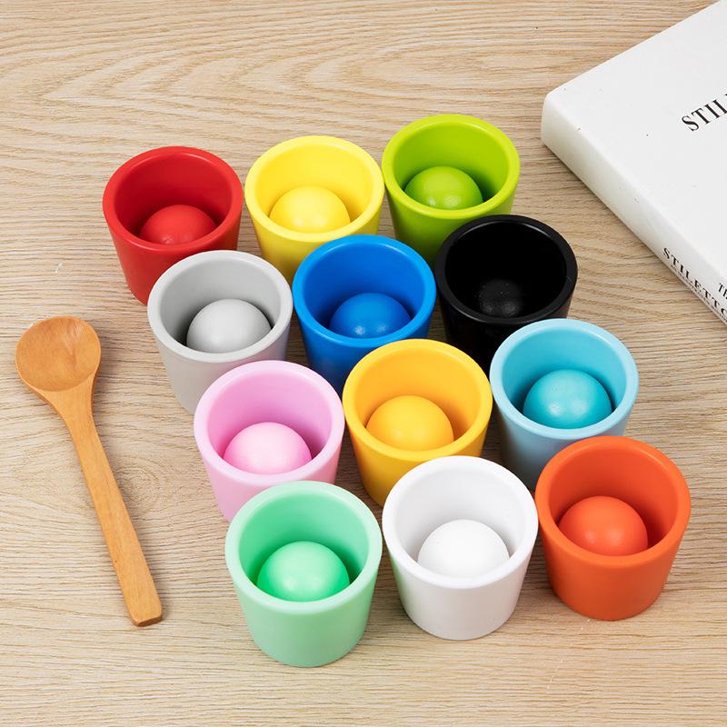 Baby Montessori Color Recognition Classification Cups Wooden Rainbow Ball Early Learning Educational Desktop Games Toys Gift