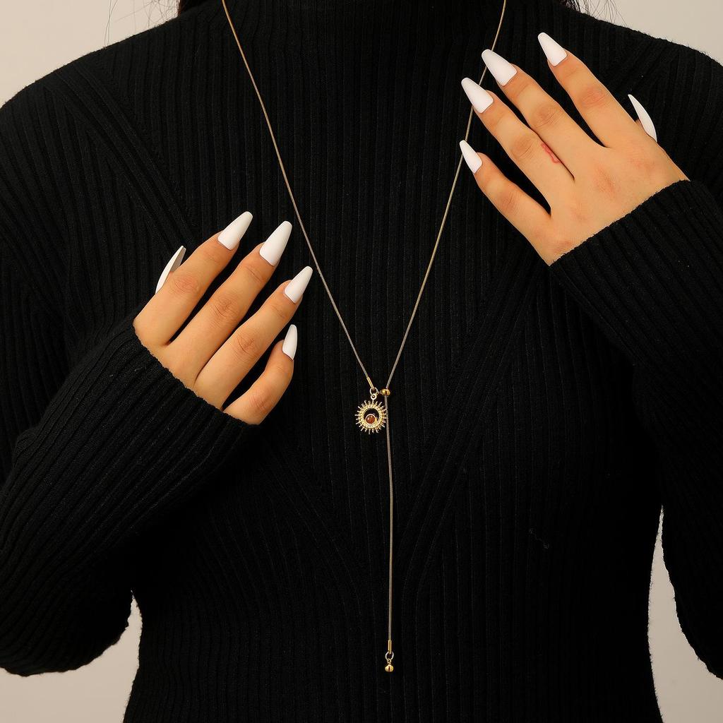 Collana Giraso Dorato Occhio di Tigre per Donna - Catena Retro per Maglione con Accessori Estrabili Melange