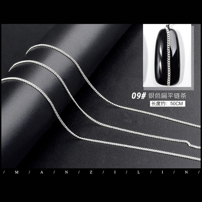 

9 типов 50 см золотых серебряных металлических цепочек 3D украшения для ногтей Шарм ювелирные изделия DIY аксессуары маникюрные инструменты