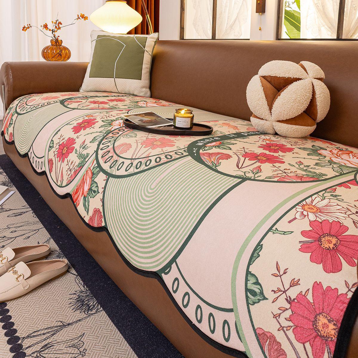 

Special-Shaped Sofa Cushion New Four-Season Universal Red Festive Leather Sofa Seat Cushion Thickened Fixed Non-Slip Cover 90*70cm