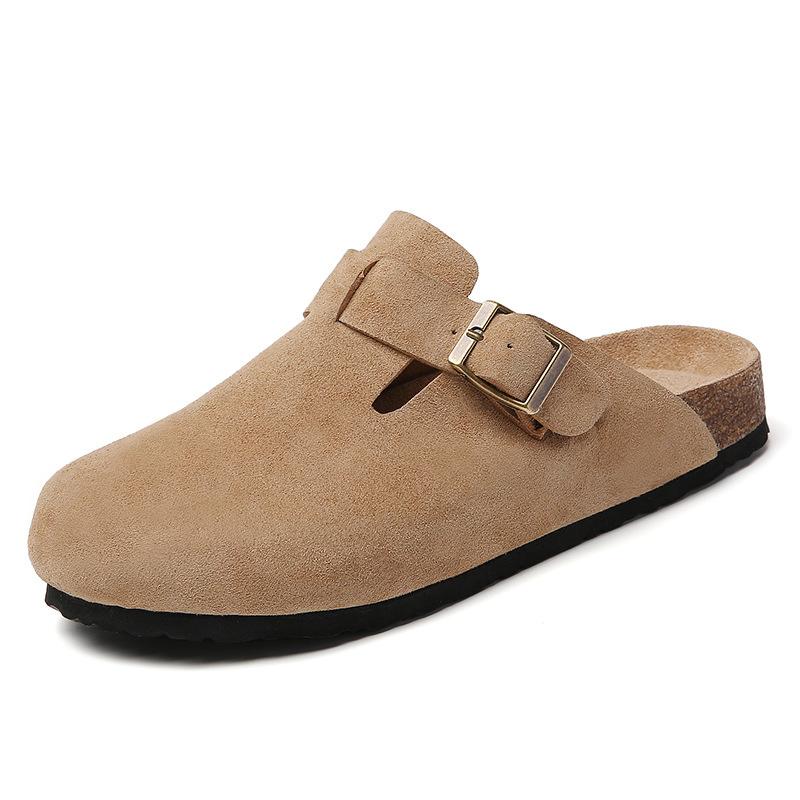Damenhalbschuhe aus Leder mit runder Spitze, Taschenkopf-Slipper, Damenplateau-Freizeitschuhe, rein original
