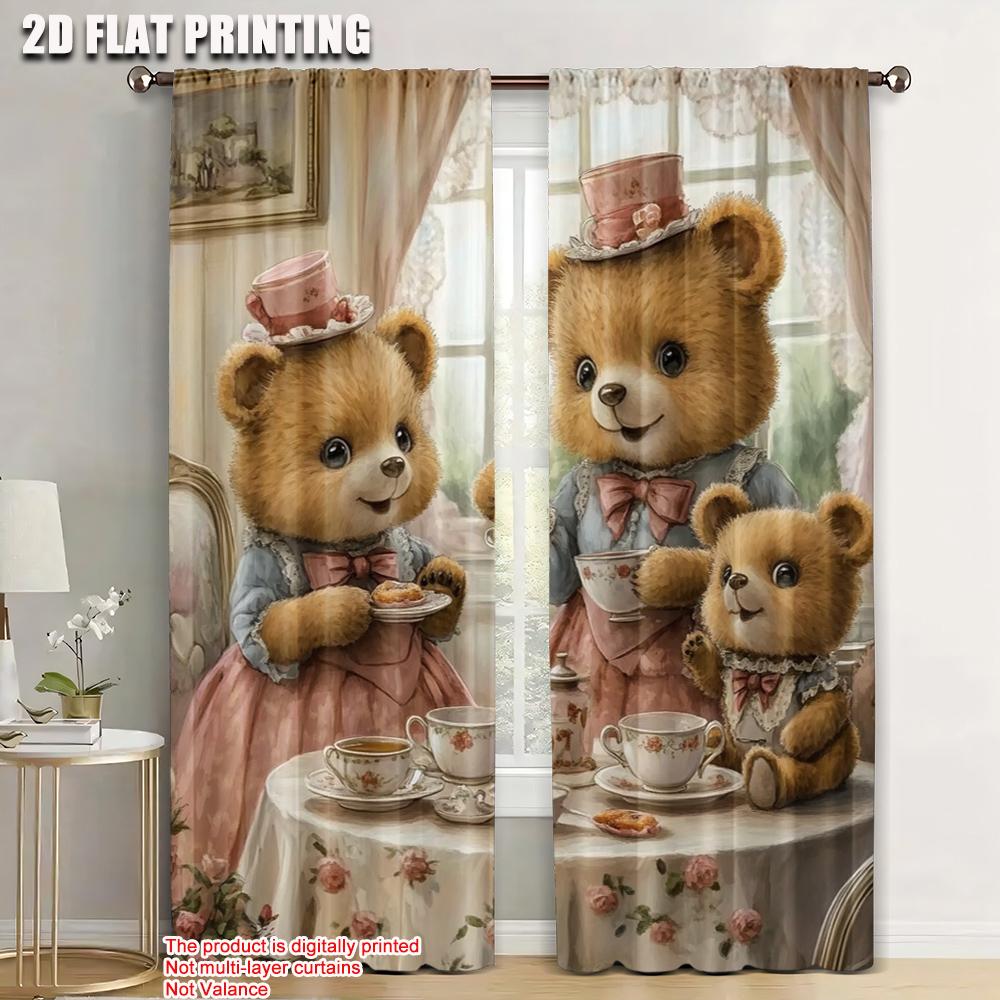 

2pc, Drapes Bear Versatile Polyester Fabric,Without Electricity Wall Decor Suitable for Indoor Use 52.50×116.00 CM 2pcs