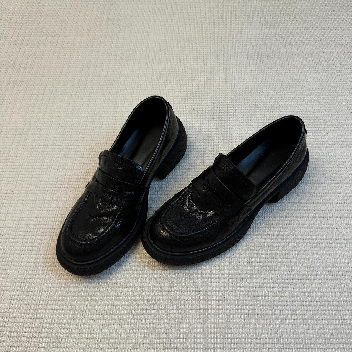 

Версия из овчины~ Лоферы на платформе в британском стиле, женские ленивые туфли на одной педали, универсальные одинарные туфли, обувь в стиле колледж для формы jk 40