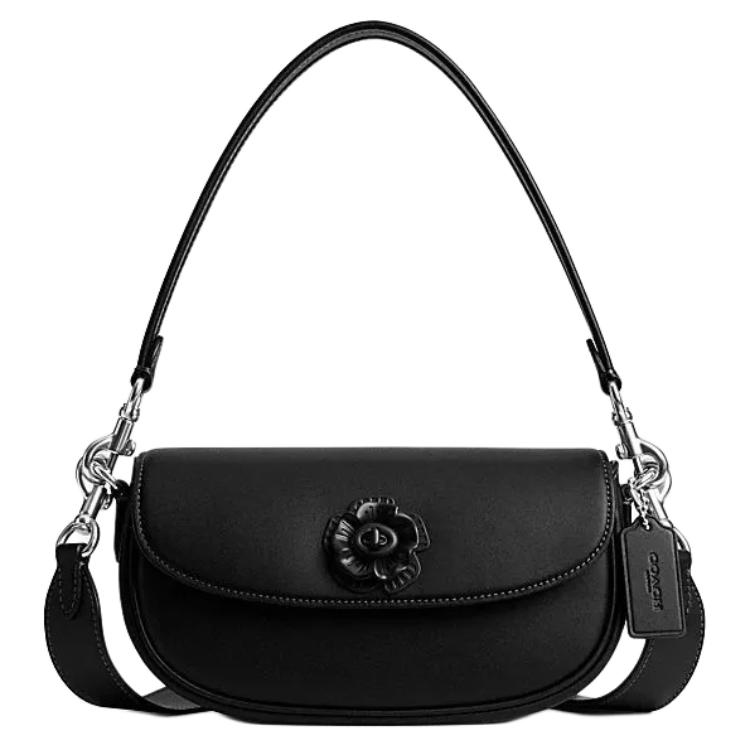 

Coach Emmy 23 Tea Rose Pattern Leather Saddle Bag Women Handbags Black CU536-MWBK Basic Set (Bag+Dust Bag)