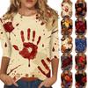 Women's Casual Halloween Print Three Quarter Sleeve Round Neck Top Lightweight Comfortable Fit Blouse for Everyday Wear
