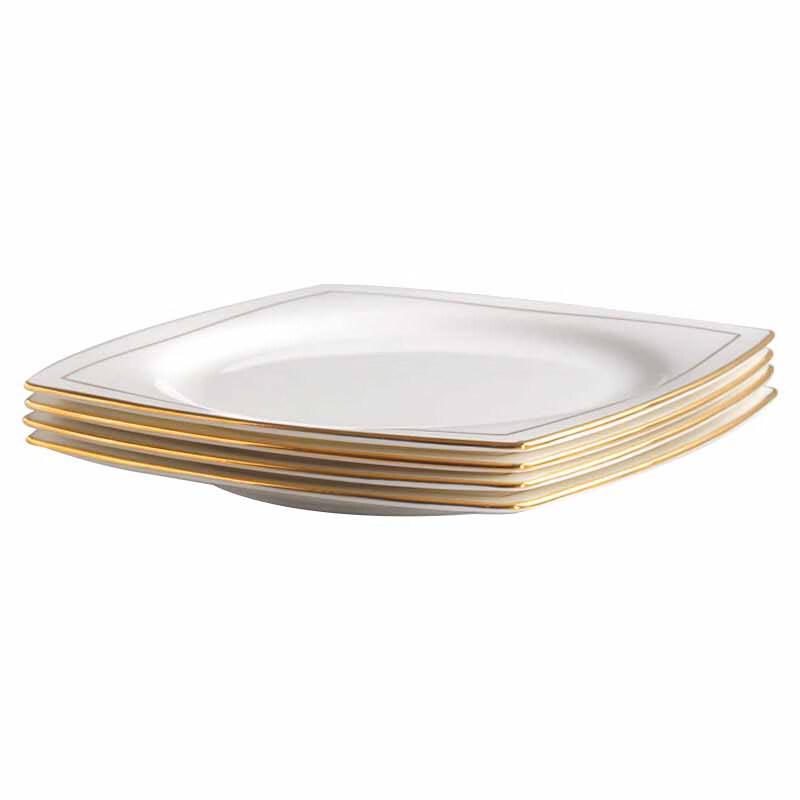 Danshizhiyuan Bone China Gold Rim Square Dinner Plates, Set of 4