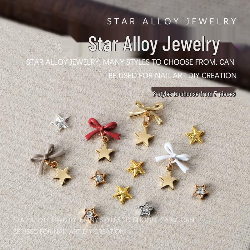 

Nail Art Rhinestone Decor: 5-Piece Metal Stars, Pentagrams & Bows