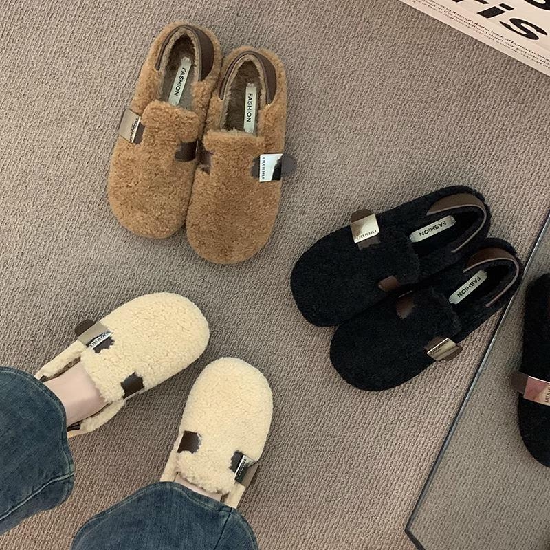 Mao Mao Shoes Women's New Autumn and Winter Two Wear Velvet Bean Shoes Mary Jane Shoes Gentle Furry Cotton Shoes