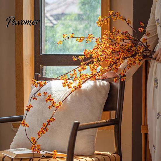 Flexible Faux Berry Stems Long Artificial Bittersweet Branches, Fall for Vase, Plants Fake Orange Berries Vase Branches Thanksgiving Table