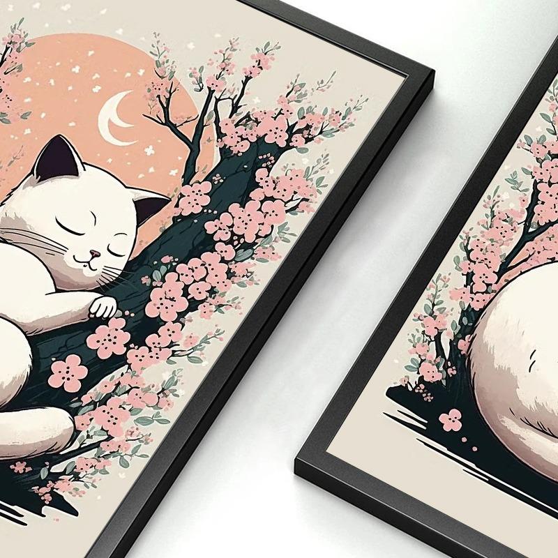 Japan Pop Art Cat Nature Cherry Blossom Landscape Canvas Poster Colorful Aesthetics Home Wall Cartoon Decor Bedroom Cafe Picture