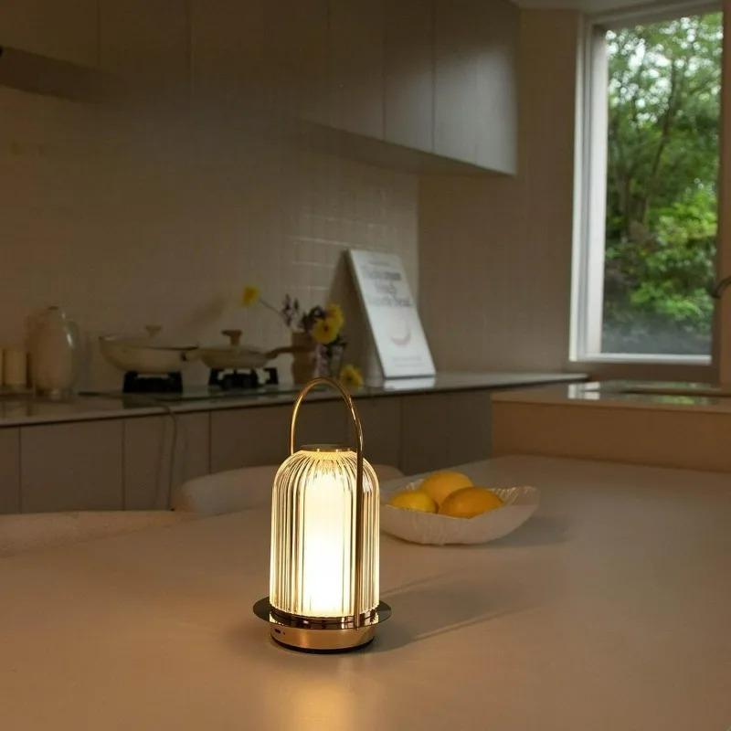Cordless Table Lamp Rechargeable LED Night Light with 3 Color Stepless Dimming Ambient Lighting Bedside Lamp for Bedroom