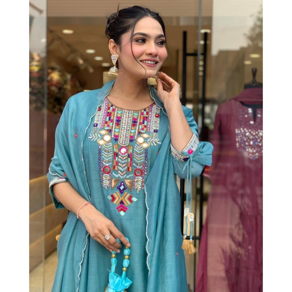 Women Top Tunic Kurti Salwar Suit Bollywood Party Wear Kurta Pant Dupatta Set VFP-1797a