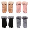 Winter Plus Velvet Candy Color Windproof Faux Fur Gloves Ski Driving Gloves Cashmere Mittens Touch Screen