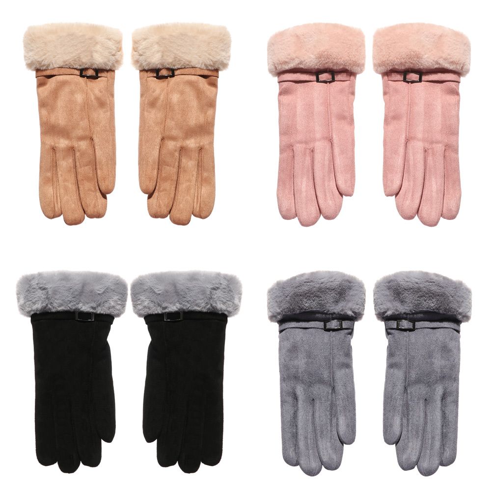 Winter Plus Velvet Candy Color Windproof Faux Fur Gloves Ski Driving Gloves Cashmere Mittens Touch Screen