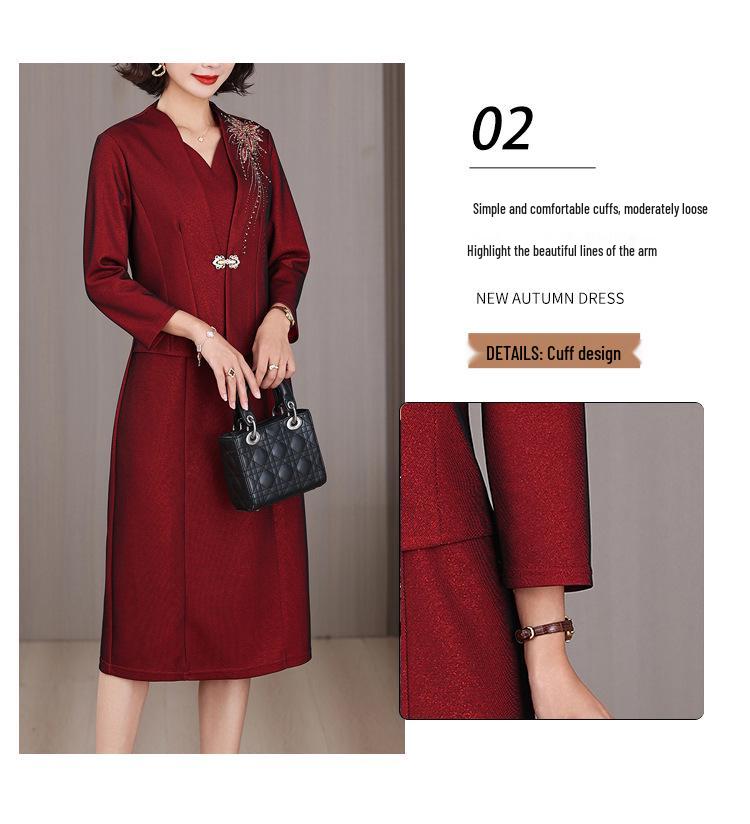 Elegant Rhinestone Two-Piece Dress for Women - 2025 Autumn/Winter Mother-in-Law Wedding Banquet Formal Dress