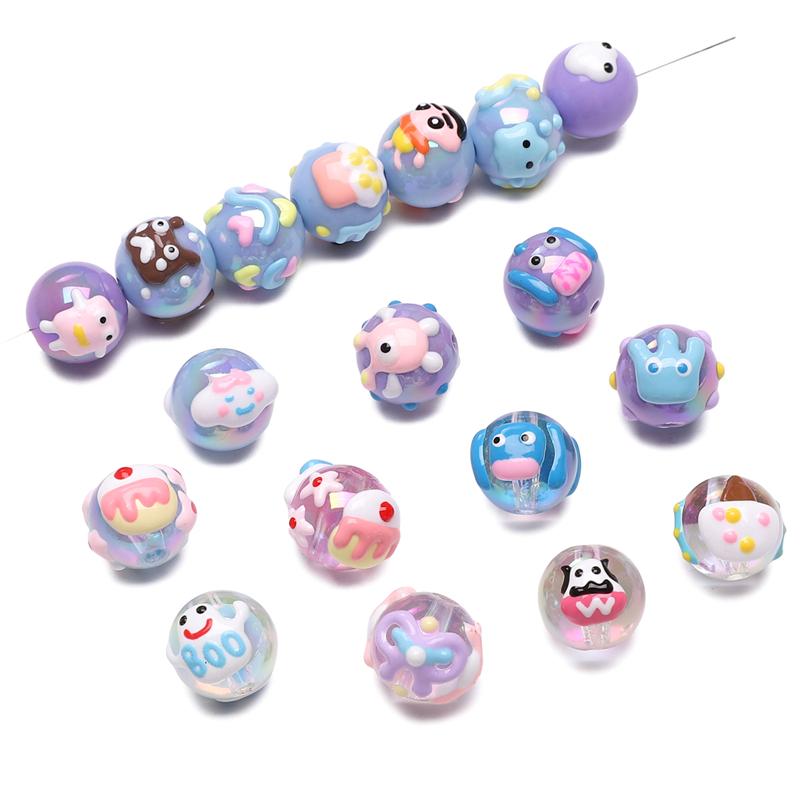 Acrylic Three-Dimensional Painted Beads Cartoon Colorful Hand-Painted Beads DIY Bracelet Mobile Phone Chain Accessories Fashion Handmade