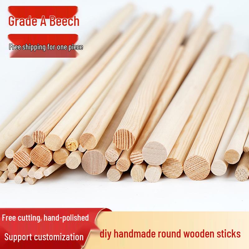 Pine Solid Wood Cylinder Rods - Thin, Long, Handmade Round Sticks for DIY Model Crafts