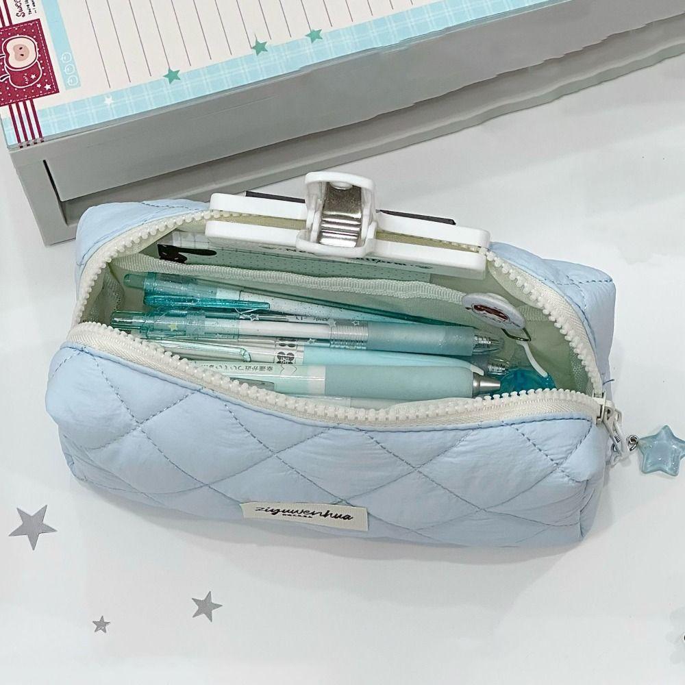 Soft Touch Pen Bag Blue Stationery Organizer Minimalist Stationery Pouch School Office