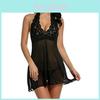 Enchanting Women Sexy Lingerie Dress Baby Doll Halter Lace Patchwork Sleepwear Nightwear