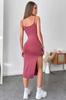 Women's Fashion New Dress Fitted Strap Flexible Knitted Slit Midi Below Knee Dress