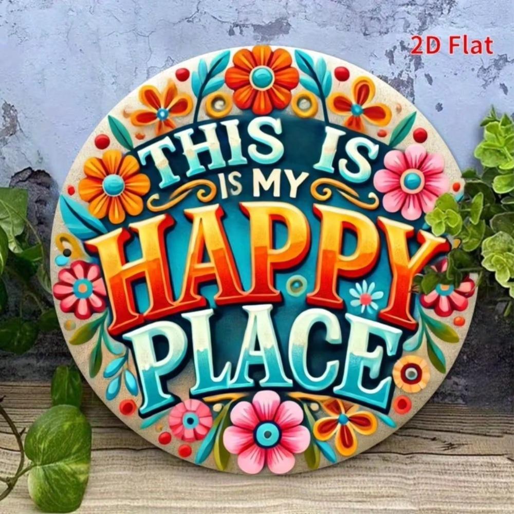 Happy Place Floral Wall Art Metal Sign Home Decor