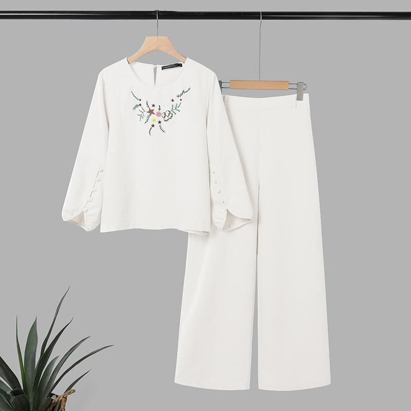 

ZANZEA Women 3/4 Sleeve Print Blouse and Pants Casual Two Piece Suit Sets XL білий