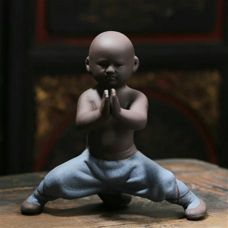 Kung Fu Ceramic Small Buddha Statue Monk Martial Art Figurine Ornament Home Gift