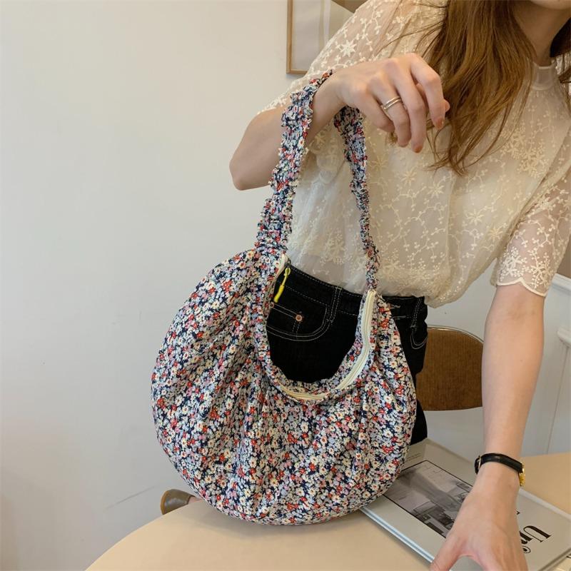 

02 Холщовая сумка женская весенне-летняя маленькая свежая с цветочным принтом на плечо, сумка-мессенджер, большая вместимость, женская сумка-пельмень